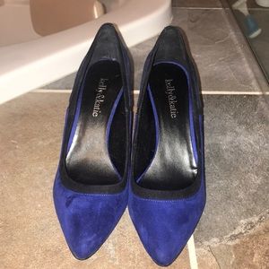 Cobalt blue and black suede heels. Size 7